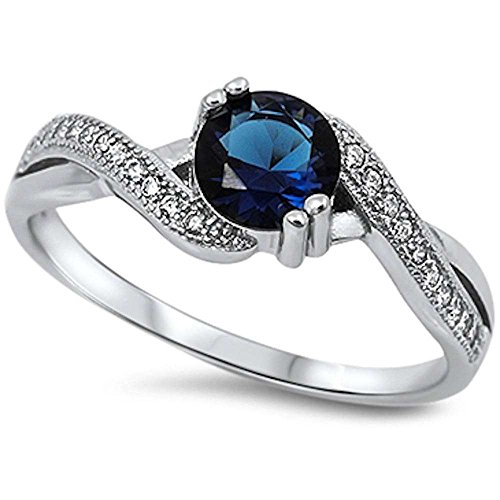 Oxford Diamond Co Round Simulated Blue Sapphire & White Cubic Zirconia .925 Sterling Silver Ring Size 8