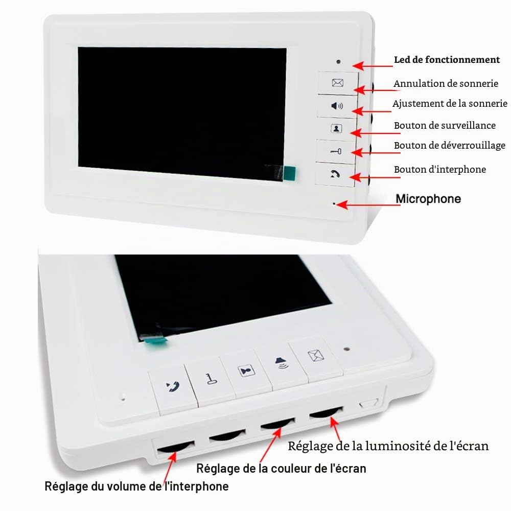 7 '' Interphone Vidéo Couleur Filaire Couleur Système de Porte IR Caméra de Vision Nocturne 720p + écrans de Contrôle Intérieur pour 2/3 Appartements (3 Moniteurs)