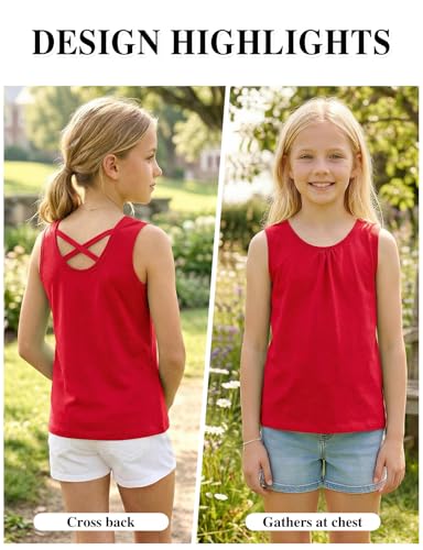 Image of Noomelfish Girls Criss Cross Back Tank Tops Soft Jersey Cotton Sleeveless Shirts (3-12 Years)