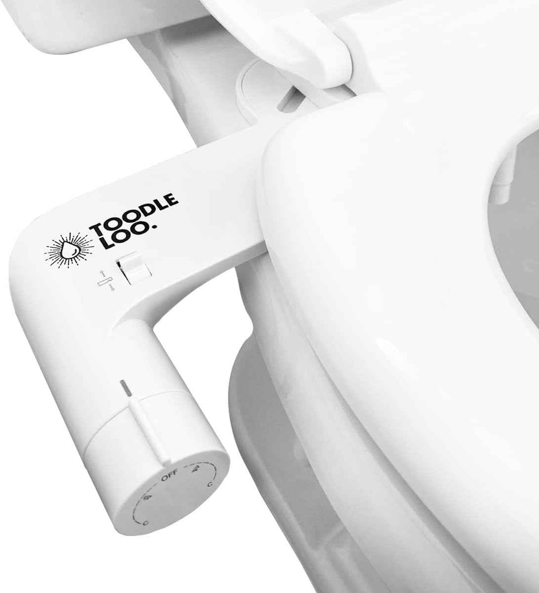 Bidet Toilet Seat Attachment - Fresh Water Spray - Rear to Front Rotating Nozzle - Automatic Self Cleaning - Non-Electric - Modern Slim Design (White)