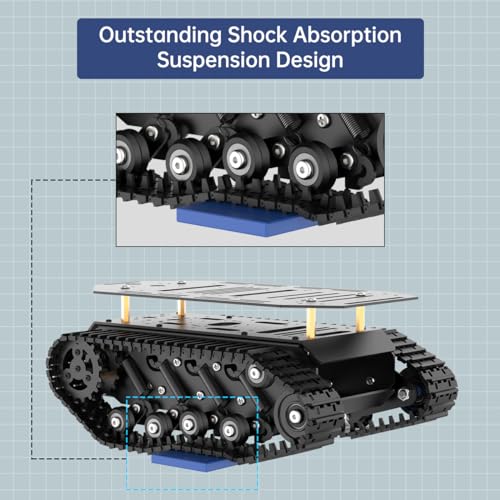 Image of Robot Tracked Tank Car Chassis with Encoder DC Motor, Suspension Shock Absorption Chassis Car Double Layer Full-Metal Robotic Moving Platform Track for Arduion RPi Jetson DIY Maker Smart Robot Car