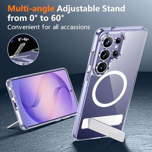 Image of SPIDERCASE Magnetic for Samsung Galaxy S26 Ultra Case,[Built-in Invisible Kickstand] Anti-Yellowing Anti-Scratched Shockproof Slim Phone Case for S26 Ultra 6.9'',Clear