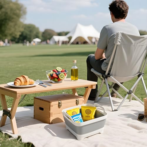 Image of Foldable Dish Basin with Drain Plug, 9L 2.4 Gallon Compact Portable Wash Tub Dishpan Space-Saving Sink Tray for Kitchen Storage Grey