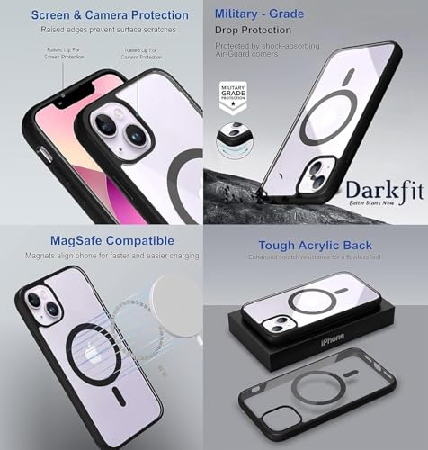 Image of DARKFIT Back Cover Case Compatible with iPhone 14 Plus| Black Mag-Safe Magnetic Cover | TPU Ultra Hybrid | Camera Bump Protection | Compatible with Wireless Charging | Color Clear Black | Pack of 1