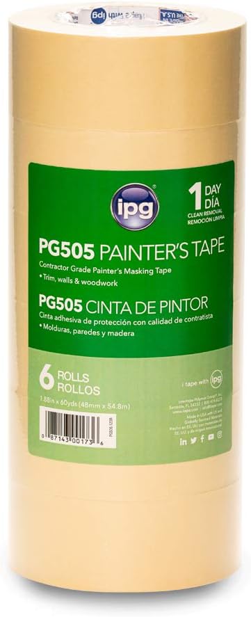 IPG PG505, 1-Day Masking Tape, 1.88" x 60 yd, Tan, (6-Pack)
