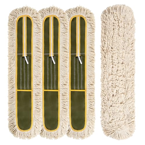 4-Pack 36'' Universal Microfiber and Cotton Mop Pads – Loop End - Easy Zipper - Compatible with Industrial Dust Mops – Reusable Replacement Heads for Commercial Floor Cleaning & Janitorial Supplies