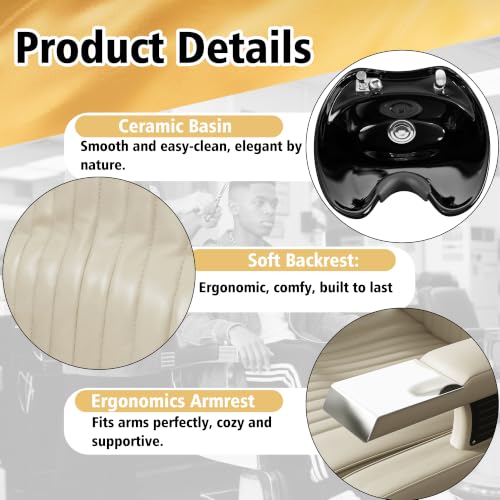 Image of KIGOTY Hair Washing Station,Backwash Chair Unit,Adjustable Ceramic Bowl