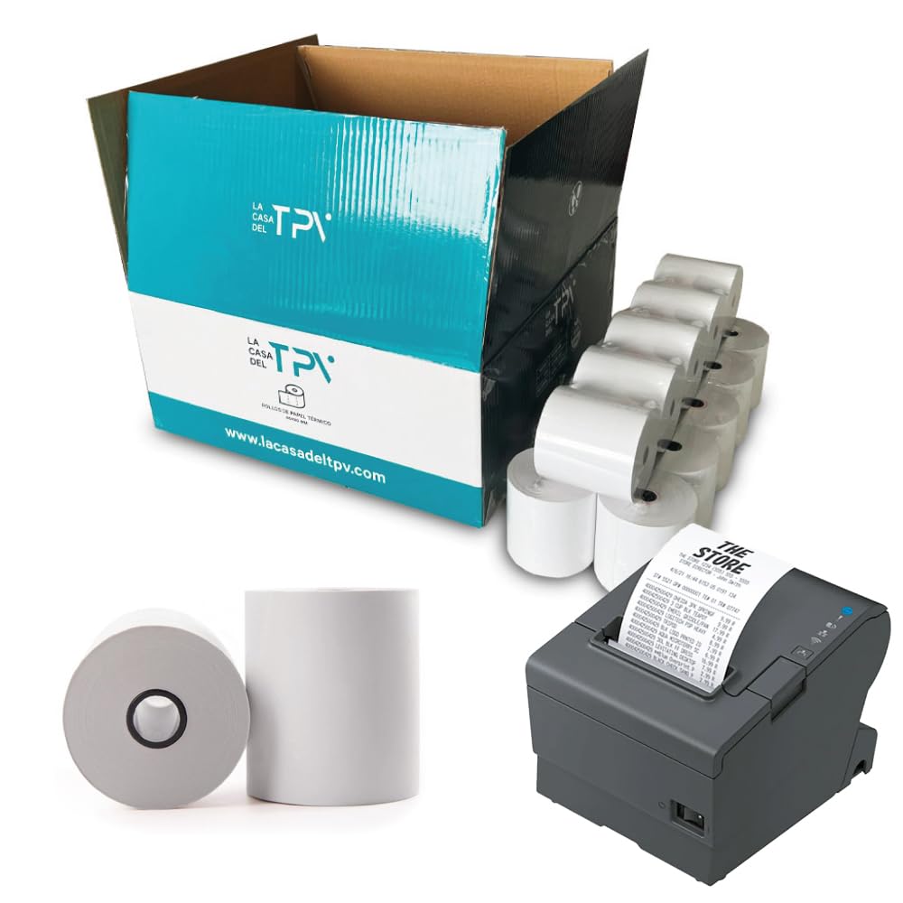 Papel Térmico 80x80 mm - 50 Rollos Papel Impresora Térmica y TPV - Hojas para Tickets - Compatible Impresora, Caja Registradora y Básculas - Sin Bisfenol A - 60 Gr - 50 Metros/Rollo - La Casa del TPV