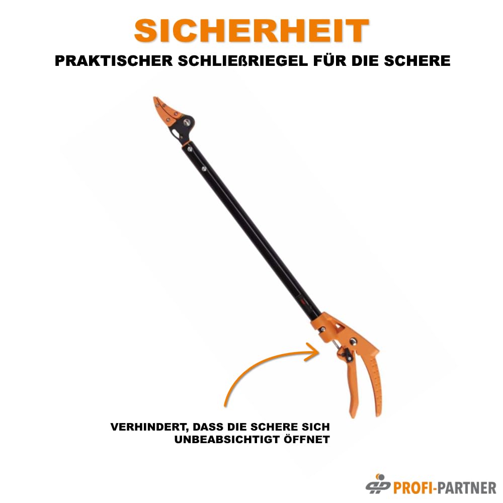 Langstiel Gartenschere, Astschere mit drehbarem Griff und Haltefunktion, Baumschere mit Titanium-Klinge, 65 cm lang