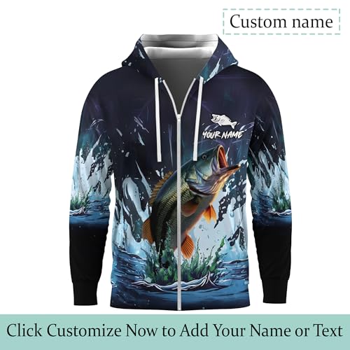Mens Fishing Zip Up Hoody for Dad Jumping Bass Fish Out of the Water Zipper Hoodie Fishing Jacket2