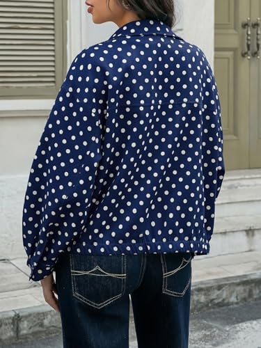 Image of Tankaneo Womens Zip Up Cropped Jackets Polka Dot Oversized Jackets Spring Lightweight Trendy Casual Coats