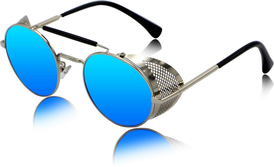 ELEGANTE Side Shield Steampunk Round Sunglasses for Men