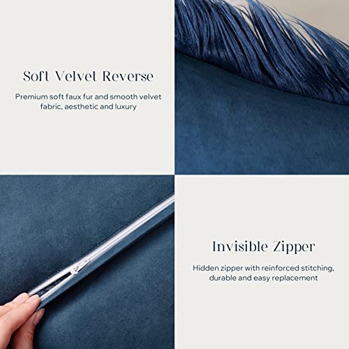 Image of Phantoscope Pack of 2 Faux Fur Solid Throw Decorative Pillow Cover Cushion Covers Luxury Soft Decorative Pillowcase Fuzzy Pillow Covers for Bed /Couch,Navy Blue 26 x 26 Inches