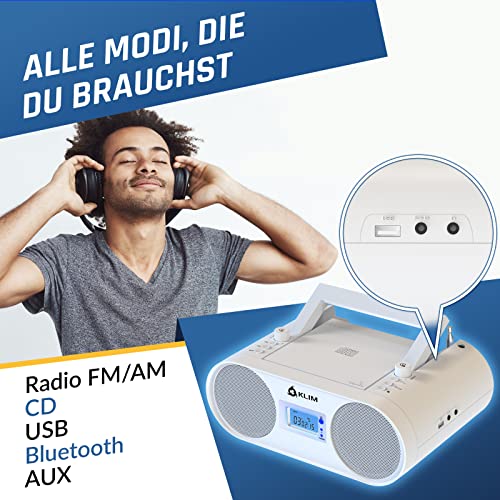KLIM Boombox B4 Radio mit CD Player - NEU 2023 - AM/FM Radio, MP3, Bluetooth, AUX, USB, CD - CD Player tragbar mit… - Image 4
