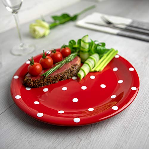 City To Cottage Handmade Red And White Pottery Polka Dot Glazed 10Inch/25.5Cm Flat Dinner Plate | Ceramic Unique Dinnerware, Housewarming Gift #TOP1