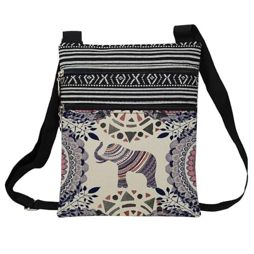 Ethnic Style Elephant Messenger Bag Small Ethnic Pattern Printed Adjustable Strap Crossbody Zipper Bag Bohemian Phone Bag Wallet Cute Shoulder Handbag for Women -3