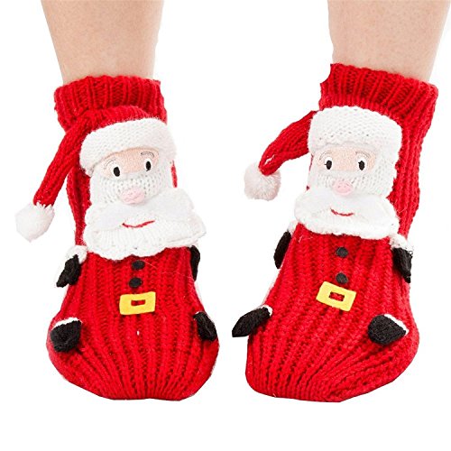 Coxeer calcetines de Navidad 3D animales hogar piso antideslizante calcetines para mujer (Cute Santa Claus)