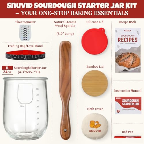 Image of 1 L (34 OZ) Sourdough Starter Jar Kit, Glass Sour Dough Starter Bread Jar