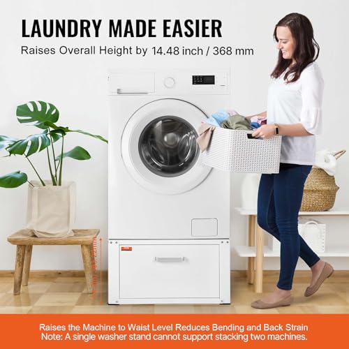Image of VEVOR Laundry Pedestal 27 inch Wide 14.4 inch Height, Washer And Dryer Base Stand Platform Universal Fit 660lbs Capacity, Heavy Duty Multi-Functional Base for Washing Machine with Drawer & Rich Accessories