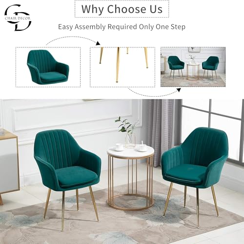 Image of Velvet Accent Chair with Matching Pouffe & Floral Cushion | Modern Upholstered Armchair with Gold Metal Legs | Lounge Chair for Living Room, Bedroom, Office, Guest Room (Green)