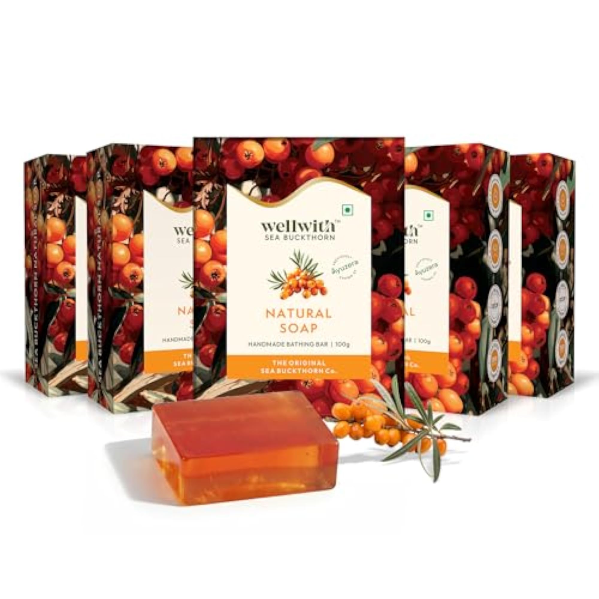 Wellwith Sea Buckthorn Natural Soap Bar, Pack of 5