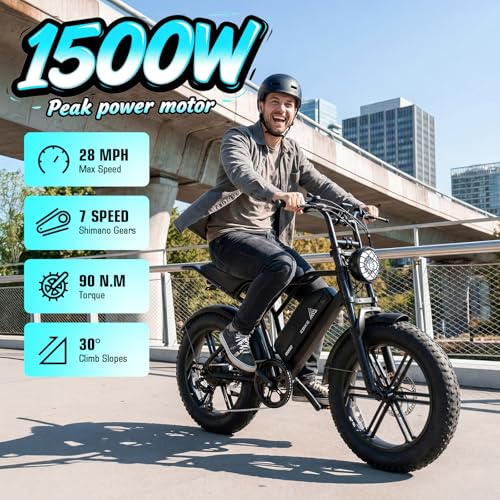Image of TST Electric Bike for Adults 1500W Peak 20 inch Fat Tire All-Terrain E-Bike 60 /110 Miles Electric Dirt Bike - 48V 15 /25 AH Battery Tested to UL 2849 Powered Electric Bicycle