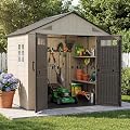 Aoxun 8x6 Ft Outdoor Storage Shed with Floor, Large Resin Outdoor Shed with Lockable Door & Windows, Garden HDPE Sheds for Lawn Tools, Pool Supplies & Bikes