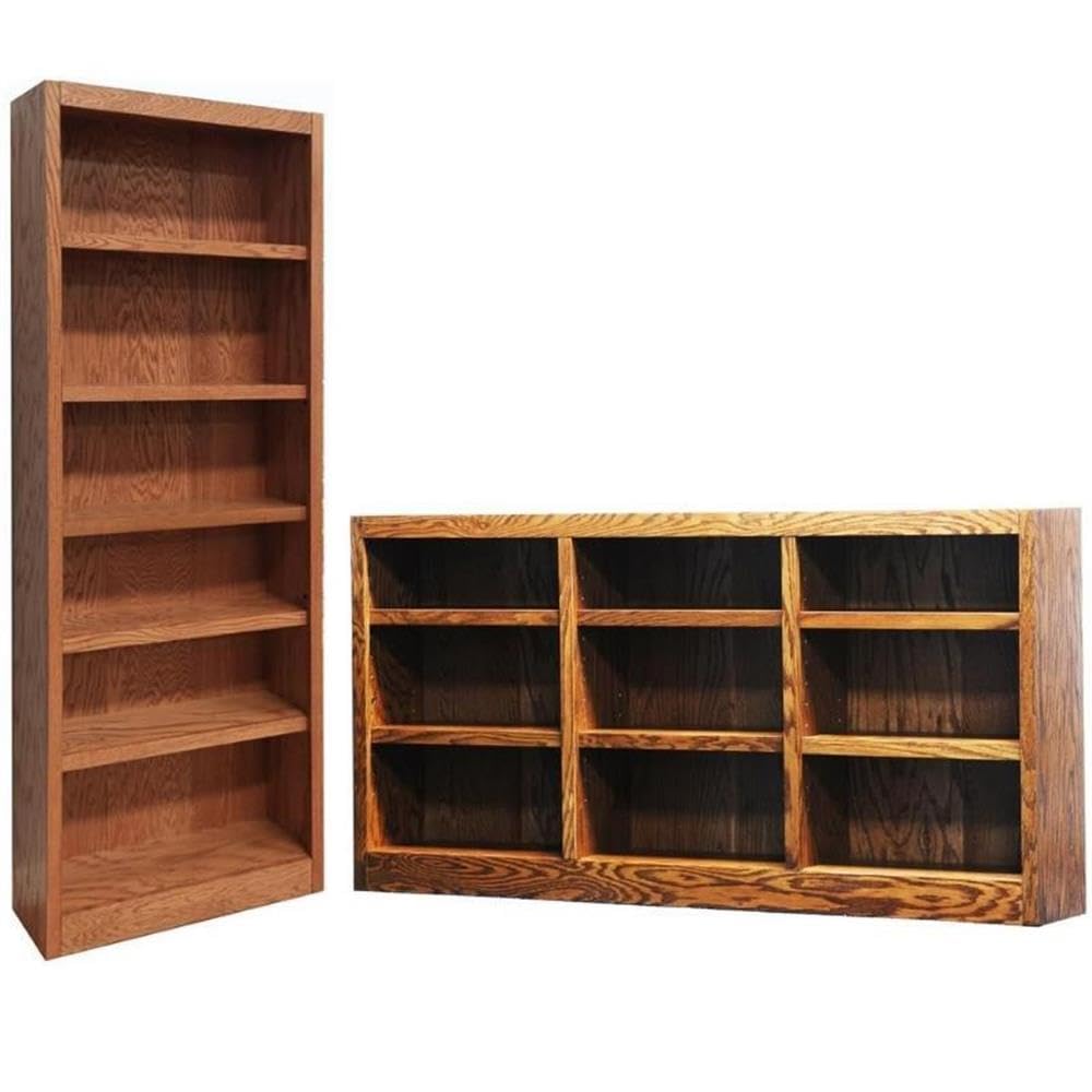 Home Square 2 Piece Set with 84" Tall Solid Wood Bookcase & 36" Tall Tripple Wide Bookcase, in Dry Oak