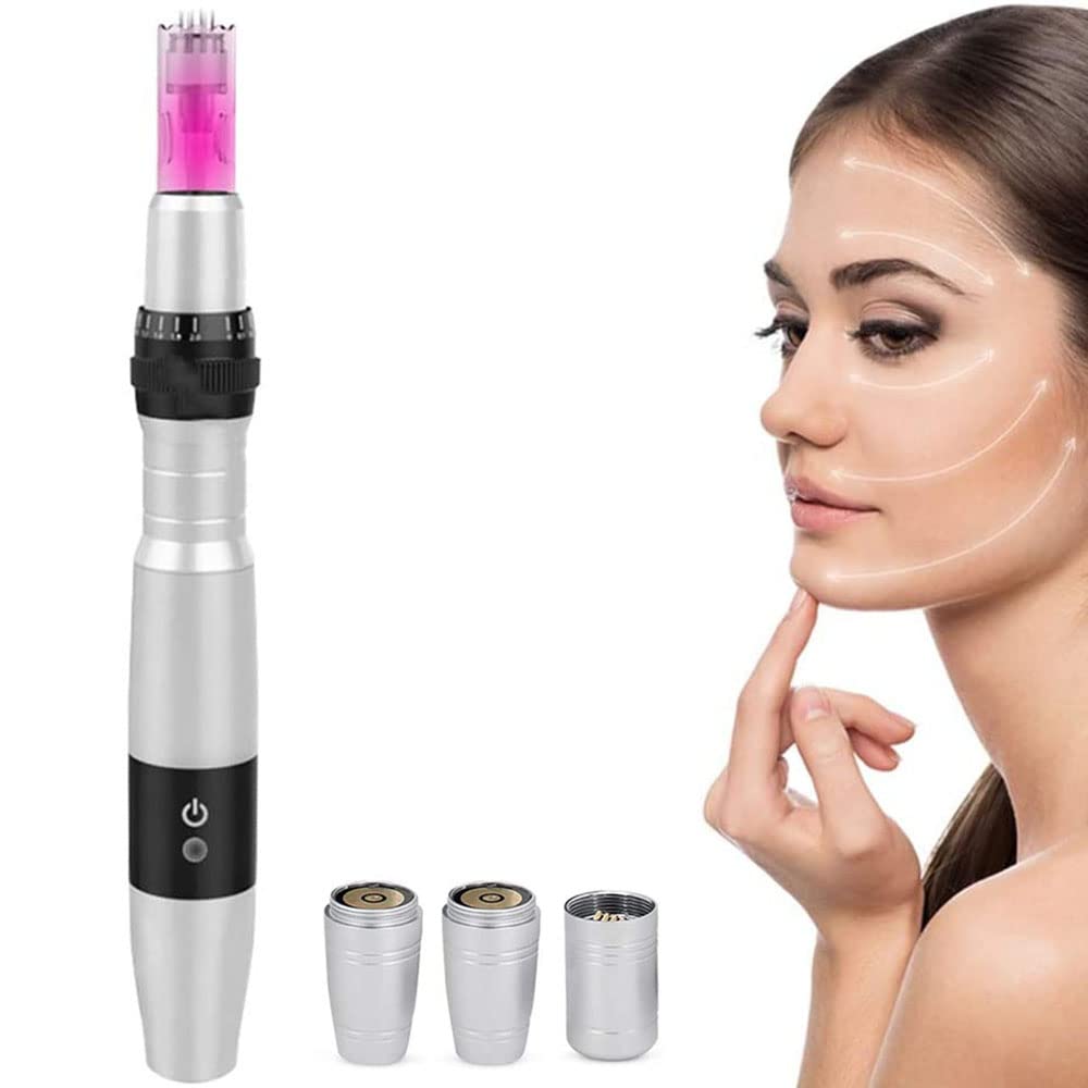 Bolígrafo de Microagujas Terapia de Fotones LED de 7 Colores Auto Derma Pen con Batería de Repuesto y Agujas de Cartucho de 5 piezas, para el Cuidado de la Piel en el Salón o en el Hogar,Dermapen kit
