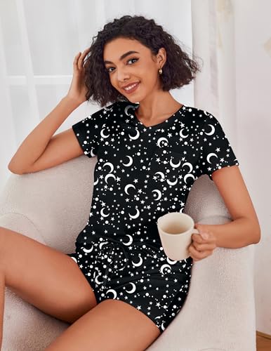 Image of Ekouaer Womens Pajama Sets Short Sleeve Pajamas for Women Sets Soft Lounge Sets Casual V Neck Sleepwear PJS