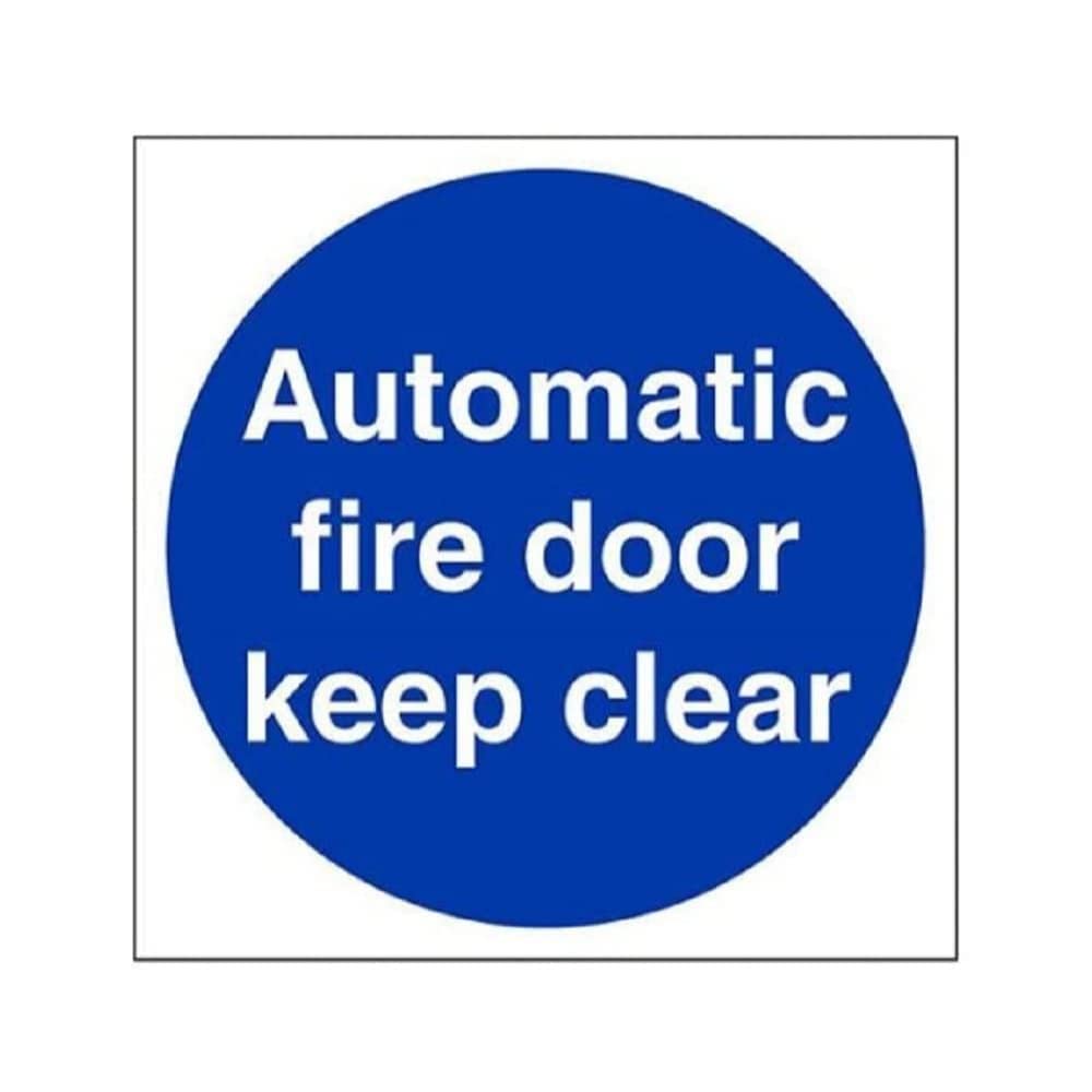 V Safety Automatic Fire Door Keep Clear Mandatory Sign - 150mm x 150mm - 1mm Rigid Plastic