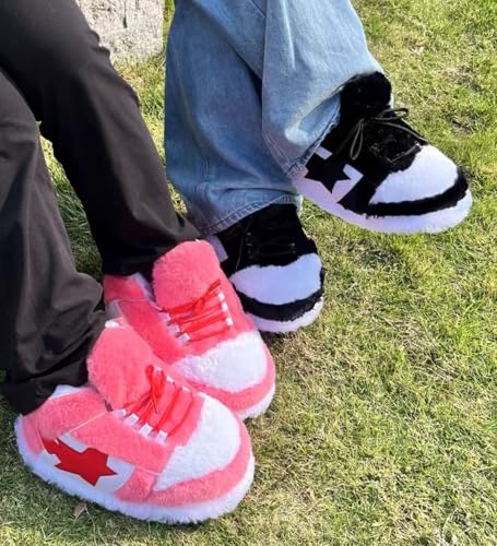 Image of CUTEGAL Sneaker Slippers Star Fluffy Shoes Memory Foam One Size Indoor Comfy and Trendy for Men Unisex Home Pantuflas
