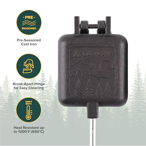 Image of Coghlan's Cast Iron Camp Cooker - Pre-Seasoned Pie Iron Sandwich Maker with Heat-Resistant, Removable Handles, Easy-to-Clean for Toasted Pies, Grilled Sandwiches, and Meats, For Campfire Cooking