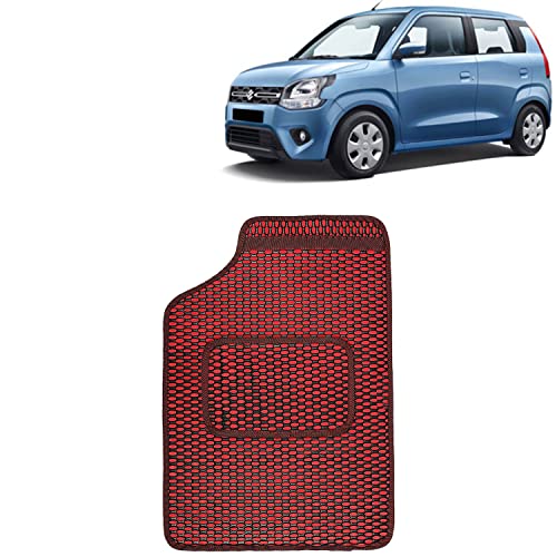 Image of Kingsway Dotted Design Car Floor Foot Mats Universal Fit for Maruti Suzuki Wagon R, Model Year : 2019 Onwards, Water and Dustproof, Color Red, Set of 5 Pieces