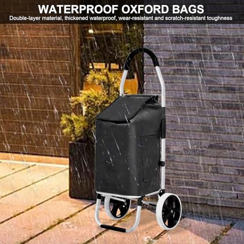 Einkaufstrolley,55L Einkaufswagen Klappbar mit 2 Räder und Wasserdichter Abnehmbarer Einkaufstasche Tragfähigkeit 50kg Aluminium Rahmen Trolley für Einkaufen oder Transportieren von Waren (Schwarz) – Bild 6