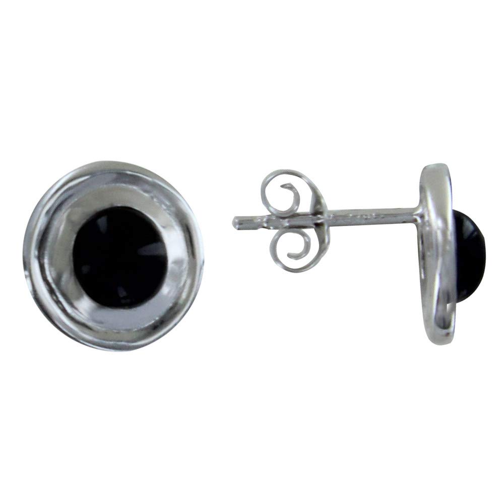 Pendientes de Plata 925 Clavo Disco Joyería de Plata y Perla de Ágata Negra 6