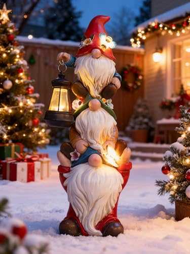 Christmas Garden Gnome Statue with Solar Lights Garden...