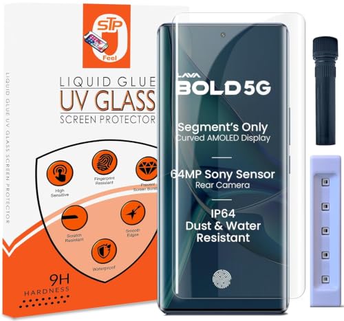 Image of STP FEEL UV Premium Tempered Glass Screen Protector Guard For Lava Bold 5G (6.67 Inch, Pack of 1) Full Adhesive UV Curved Case Friendly HD Clarity with easy installation kit for Smartphone