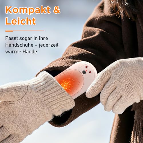 Lepwings Handwärmer Elektrisch, 2er-Pack, 6000 mAh Taschenwärmer Wiederverwendbar mit 3 Modi, 20 Stunden Lang Anhaltende Wärme… – Ansicht 4