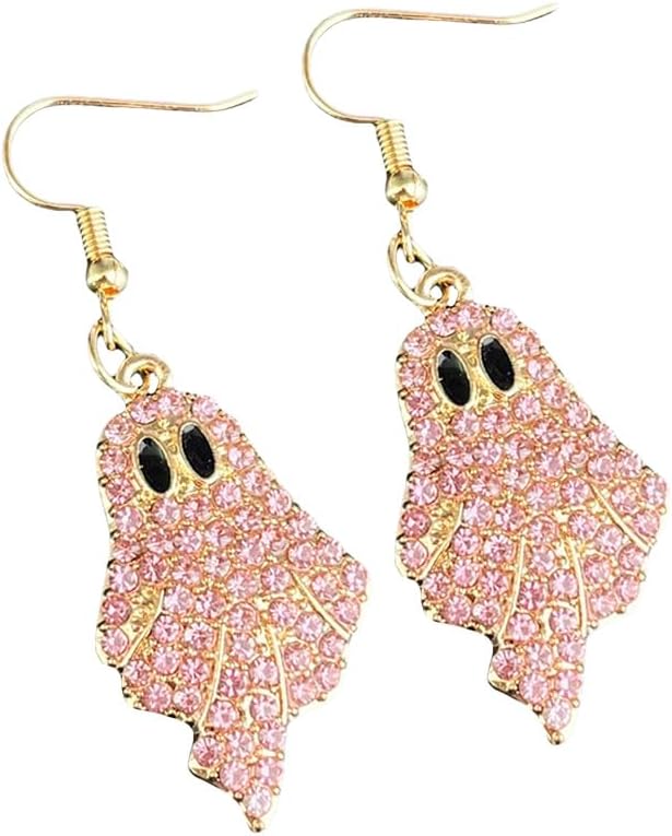 Sparkly Rhinestone Halloween Pumpkin Ghost Earrings Necklace Set Delicate Diamond Beaded Jack-o-lantern Ghost Earrings Necklace Set Shiny Halloween Party Costume Cosplay Jewelry Gifts - Image 4