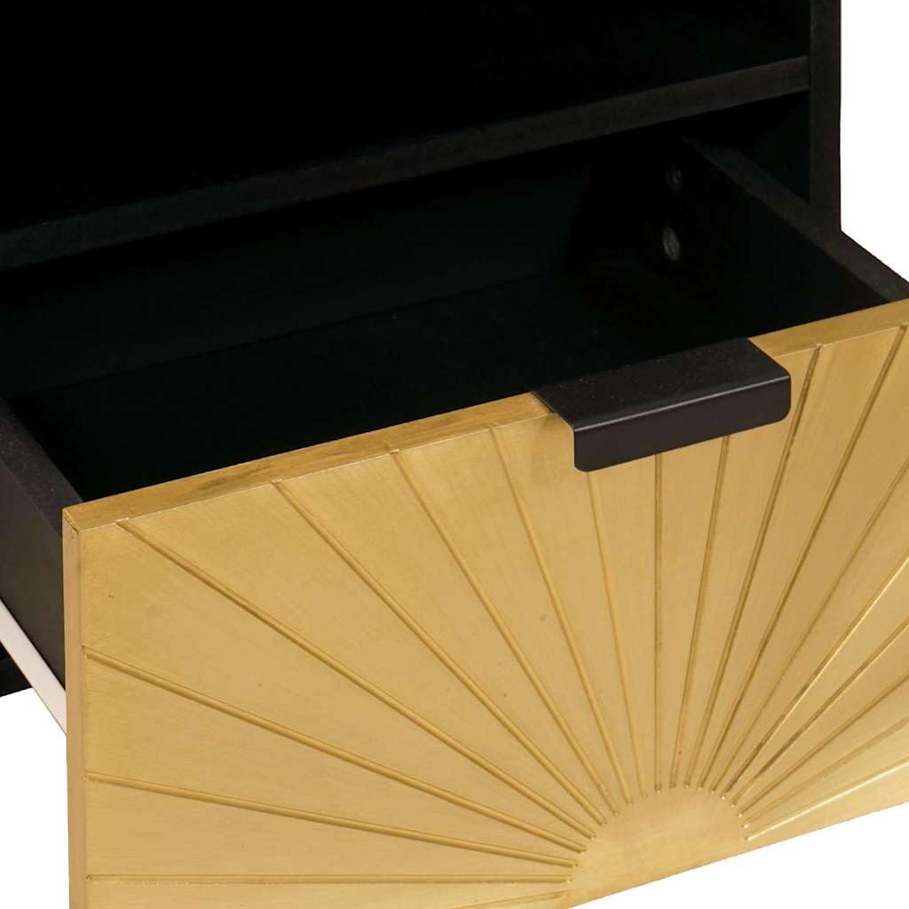 Szafka TV czarna i złota z materiału drewnopochodnego 70 x 33 x 46 cm z miejscem do przechowywania i szufladą, nowoczesna szafka pod telewizor do salonu, konsoli medialnej i kina domowego