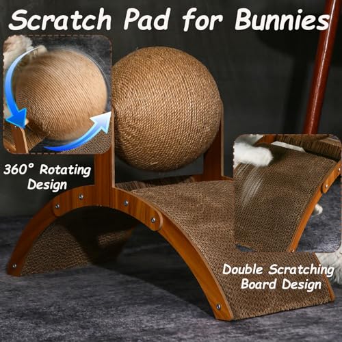 Rabbit Scratch Toys, Sisal Bunny Scratching Cardboard Pad and Scratcher Ball, Pet Enrichment Interactive Toy for Indoor Bunnies Ferrets Chinchillas Kittens Small Animals Boredom Breaker - Image 5