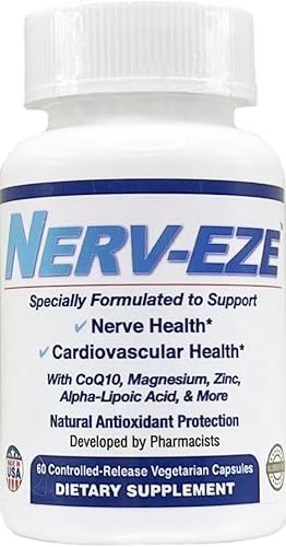 Suplemento de apoyo nervioso, 60 cápsulas vegetarianas, con CoQ10, vitaminas B, zinc, magnesio, ácido alfa lipoico y más para la salud nerviosa y