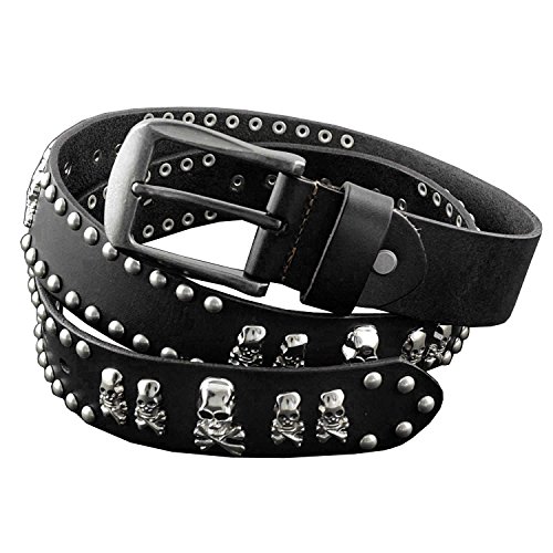 Skull Studded Rivet Genuine Leather Punk Rock Belt Mens Waistband Brown/black (Black)