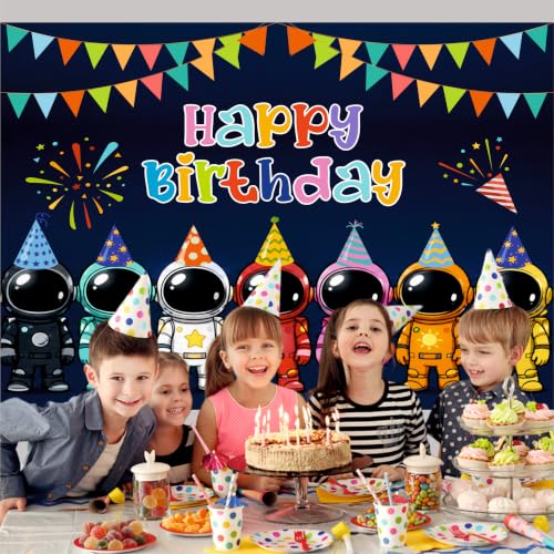 Image of Space Adventure Theme Birthday Backdrop | Galaxy Mission Happy Birthday Banner | Kids Photo Booth Background (Pack of 1, Size: 4x3 Feet)
