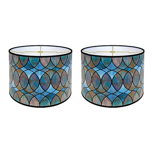 Image of Royal Designs, Inc. Trendy Decorative Handmade Drum Shade, Made in USA, 10in, HBC-8041-10-2, Cool Hues - 2 Pk