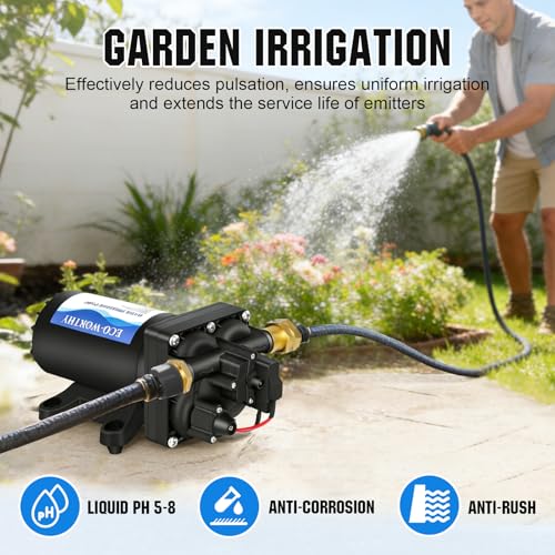 Image of ECO-WORTHY RV Fresh Water Pump 12V DC 5.5GPM 70PSI,12 Volt Diaphragm Self-Priming Pump with Pressure Switch for RV Garden Irrigation Spraying Marine Yacht