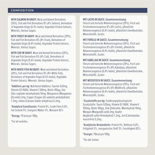 by Amazon Katzenfutter, nass, für ausgewachsene Katzen, Fischauswahl in Sauce, 4.8kg (48 Packungen mit 100g)