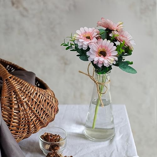 Image of SATYAM KRAFT 1 Pcs Artificial Sunflowers Stick Bunch | Realistic Look & Charming Flowers | 6 Heads Bouquet for Home Decor, Bedroom, Balcony, Wedding (Without Vase Pot) (Light Pink)