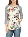 Allegra K Women Floral Prints 3/4 Raglan Sleeves Tee Shirt M White